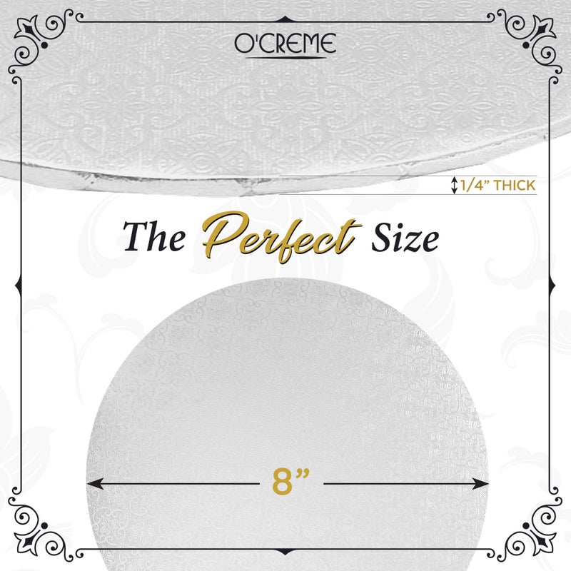 O'CREME White Wraparound Cake Pastry Round Drum Board 1/4 Inch Thick, 8 Inch Diameter - Pack of 10 - Image 4